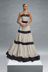 Karen Maxikleid mit Schleife und Farbblockdesign